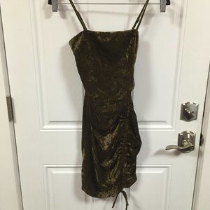 Wild Fable Women’s Ruched Spaghetti Strap Crushed Velvet Dress Olive NWT Sz S